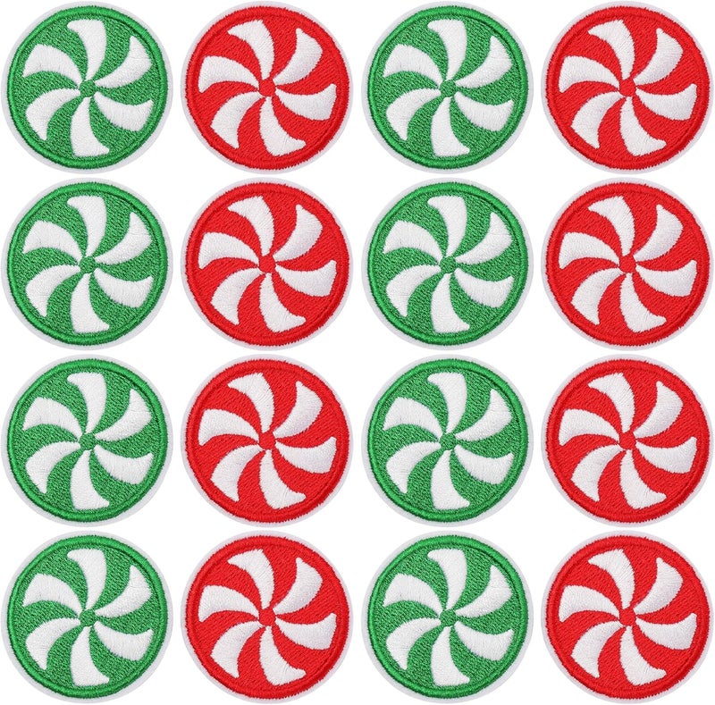 mortd 16 Pcs Christmas Peppermint Candy Iron On Patches, Christmas Candy Embroidered Patches, Peppermint Appliques Sew on/Iron on Patches for Xmas Winter DIY Craft Clothing Bags Decor Party Supplies - Image 1
